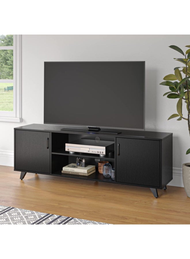 Panana Modern TV Stand, Entertainment Center Television Stands Console with 2 Doors & Shelves Media Console for 70 Inch TV for Living Room Bedroom, BLACK 62.99 inches - Image 3